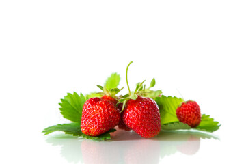red ripe strawberry spring on a white background
