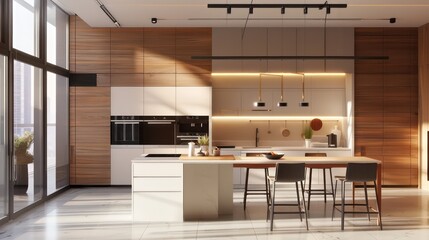 modern living room with kitchen, open kitchen, open living room, kitchen design, interior design