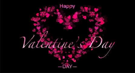 This Valentine's Day illustration features a heart made of pink hearts on a black background with the text 