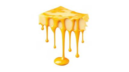 A splash of cheese with dripping and melting sauce, isolated on a transparent PNG background.