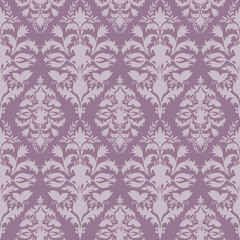 Seamless pattern floral illustration. Wallpaper in Baroque style. Gray-violet texture for interior decoration and print.