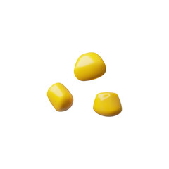 3d three ripe juicy yellow corn kernels.