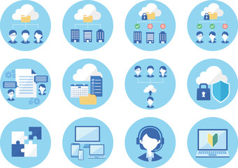 データのクラウド共有サービスに関連するフラットなアイコンセット