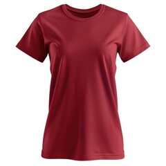 Garnet t-shirt with a round neckline, solid color, white background