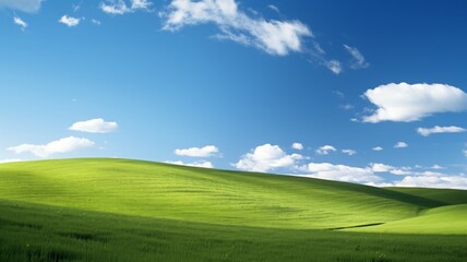 Idyllic Green Hills Under Blue Sky. Serene Landscape Photography