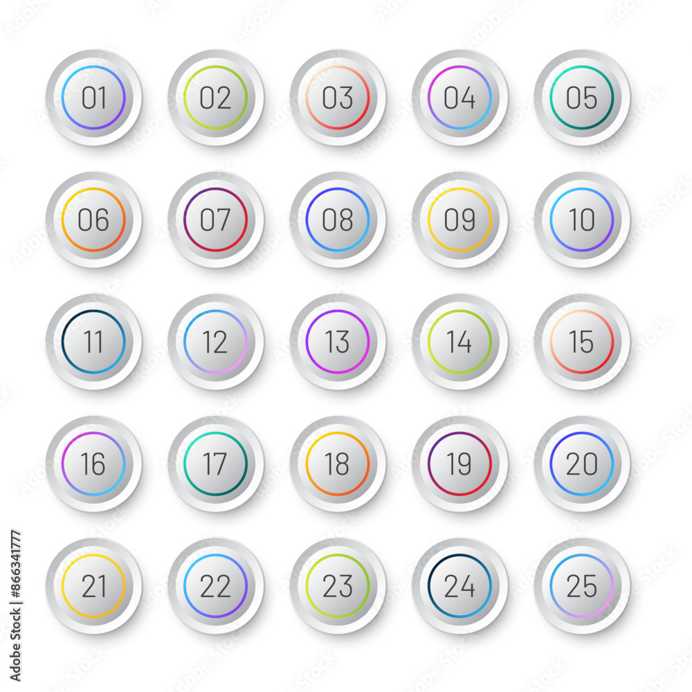 Wall mural number bullet points 1 to 25. trendy gradient markers vector set