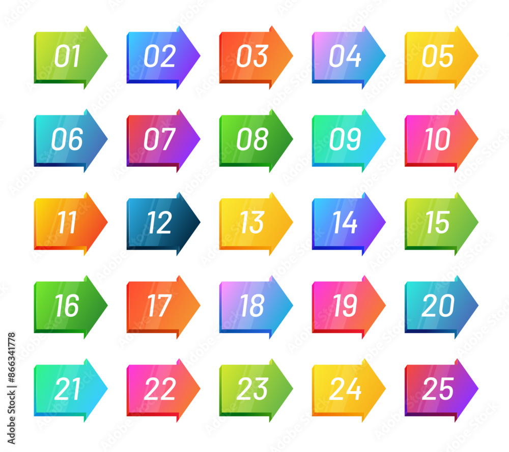 Wall mural 3d arrow number bullet points from 1 to 25.