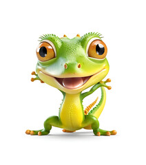 Fototapeta premium An adorable, wide-eyed cartoon lizard with bright green and blue markings. Perfect for children's books, educational materials, or designs needing a cute and friendly character.