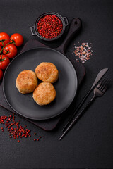 Delicious fresh fried minced fish cutlets with spices and herbs