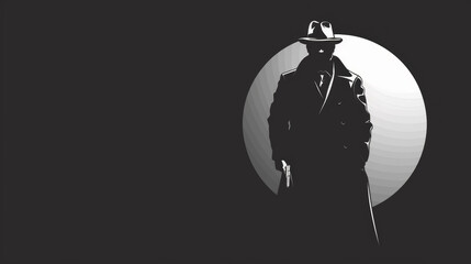 mysterious silhouette of a man in noir style with gun