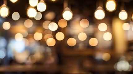 Fototapeta premium Warm bokeh lights in a cozy cafe ambiance