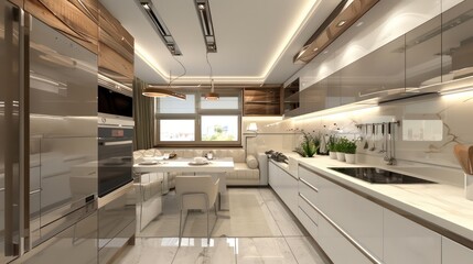 Obraz premium modern living room with kitchen
