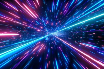 Hyperspace warp speed light effect in blue and pink