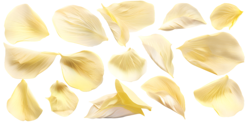 Collection of soft yellow flower petals isolated on transparent background