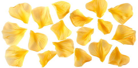 Collection of soft yellow flower petals isolated on transparent background