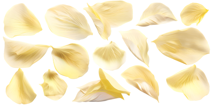 Collection of soft yellow flower petals isolated on transparent background