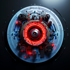 .Futuristic Sci-Fi Mechanical Device with Red and Blue LED Lights