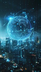 Obraz premium Smart city digital realm abstract futuristic network with glowing sphere, urban tech connections