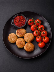 Delicious fresh fried minced fish cutlets with spices and herbs