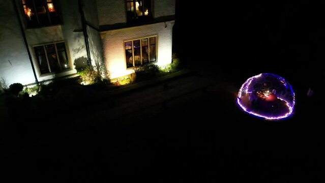 Revealing Heated Sealed Bubble Iglo for dining lunch dark night luxury estate hotel