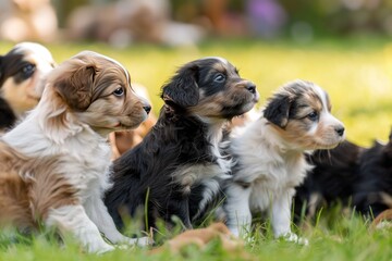 Group of adorable puppies participating in a socialization lesson