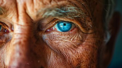 Close-up of an elderly person's blue eye