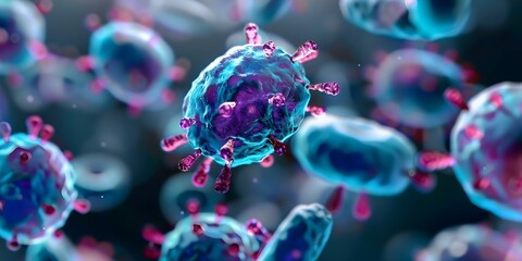 Obraz premium Colorful digital illustration of microscopic organisms like bacteria and viruses. Concept Microscopic Organisms, Digital Illustration, Bacteria, Viruses, Colorful Art