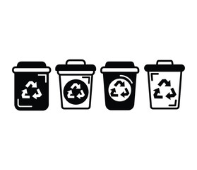 rubbish bin icons symbol sign vector design black white color simple flat illustration collection set isolated