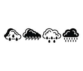 rain cloud weather icons symbol vector design simple flat black white color illustration collection set