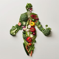 Human body shape made of Healthy of varies raw organic vegetables, fresh ingredients for cook and meals.