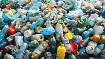 Pile of plastic waste in a landfill, waste management issue, environmental challenge