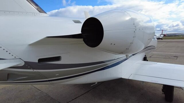 private jet walkaround parked at airport
