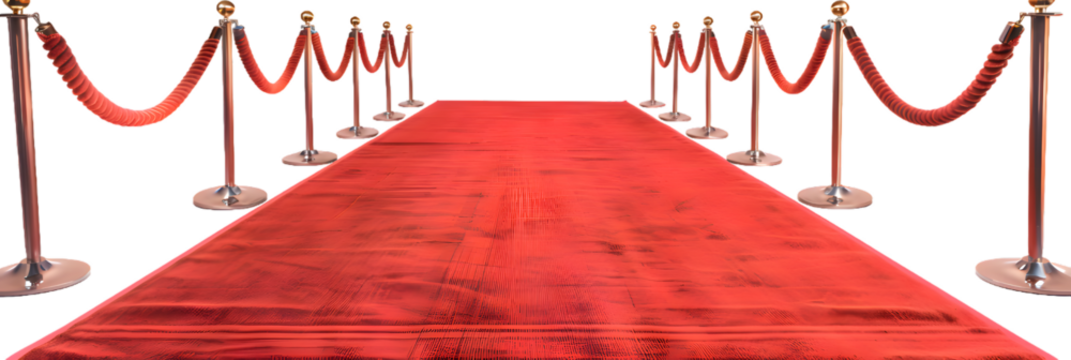 3D Red carpet with ropes isolated on transparent background