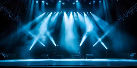 Set up stage lights before concert starts for optimal visibility and ambiance. Concept Stage Lighting, Event Production, Concert Preparation