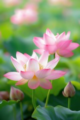 Fototapeta premium Golden lotus flowers with delicate features