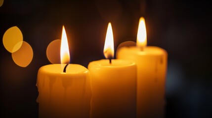 Solemn memorial tribute with candle flames in looping video background for services and tributes