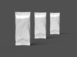 3D rendered mockup template for a glossy generic, sealed ice-cream packaging bag on a transparent background