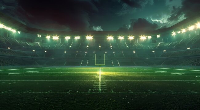 Empty American Football Stadium at Night