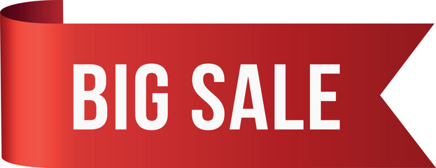 Big sale red ribbon flag shopping label design template realistic vector illustration