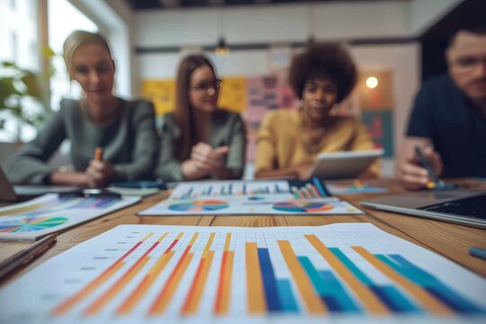 Team analyzing financial data and marketing growth, using ai for strategy planning - Powered by Adobe