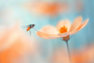 Serene Macro Scene with Graceful Fly on Pastel Flower