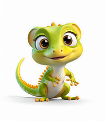 Fototapeta premium An adorable 3D cartoon gecko with big eyes and a friendly smile. Perfect for children's books, educational materials, or designs needing a cute and approachable character.