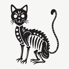 Cartoon black cat skeleton, cute Schrodinger's cat illustration. Skeleton cat Halloween clip art design