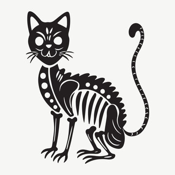 recommend clip art: Cartoon black cat skeleton, cute Schrodinger's cat illustration. Skeleton cat Halloween clip art design