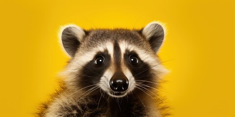 Obraz premium Curious Raccoon with Big Eyes on Yellow Background