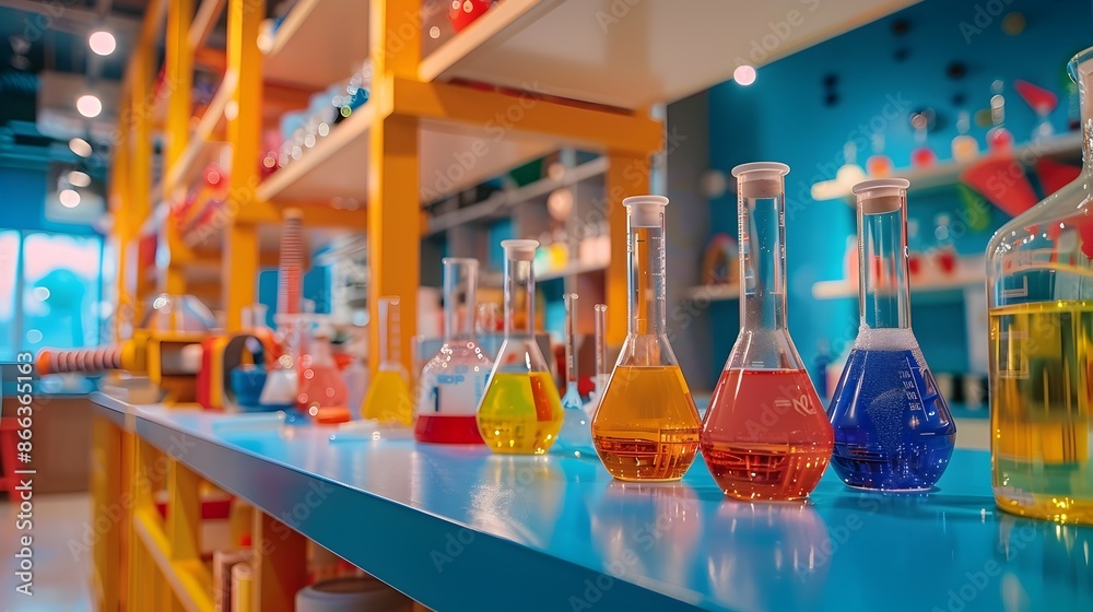 Poster kid friendly science lab with engaging experiments and interactive displays