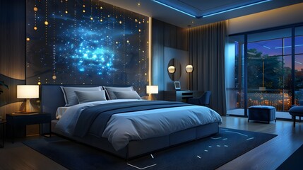 Smart Luxury Hotel Room with Voice Activated Controls and Personalized Settings for Guests