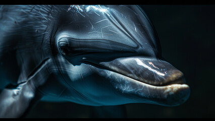 Naklejka premium Dolphin Swimming Underwater with a Playful Smile