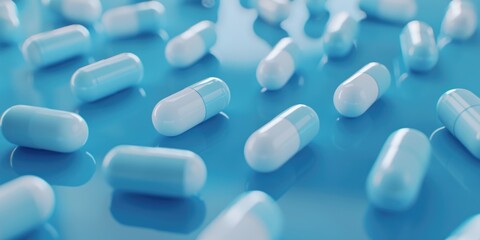 Light pills on a blue background. 3d render illustration