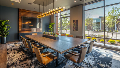 Naklejka premium Table with equipment in conference room. Close up